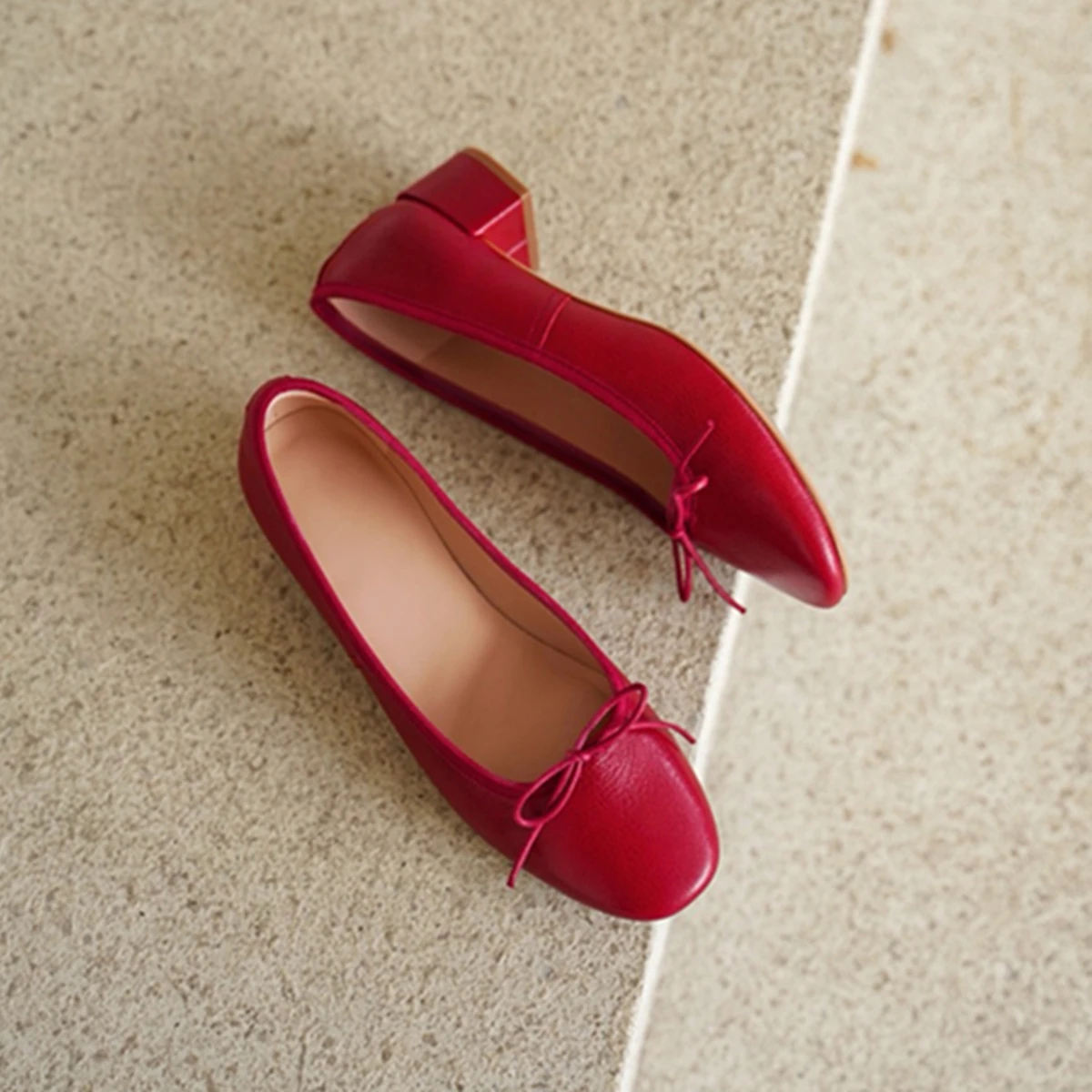 

Jenny&Dave 2026Minimalist Women's Shoes French Square Toe Bow High Heels Shoes For Women Office Ladies Red Slip On Loafers Women