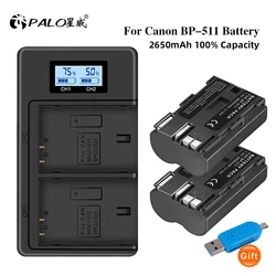 PALO 2650mAh BP-511A BP511A  BP-511 BP511 Battery + LCD USB Dual Charger for Canon EOS 40D 5D 50D 20D 300D 10D 30D 5D Mark I