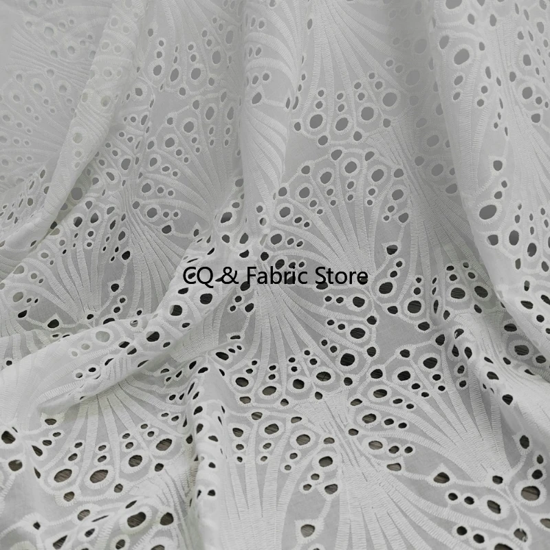 

Белоснежная кружевная ткань из чистого хлопка с вышивкой, одежда с отверстием для век, вышитая одежда для женщин, платье, одежда с веером или в форме ракушки