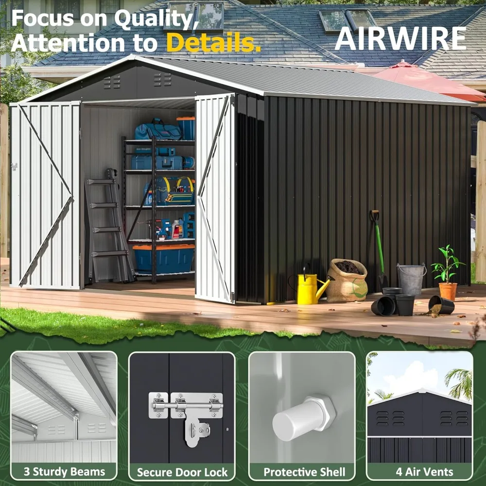 Outdoor Storage Shed, Garden Shed with Updated Frame Structure and Lockable Doors, Metal Tool Sheds for Backyard Garden