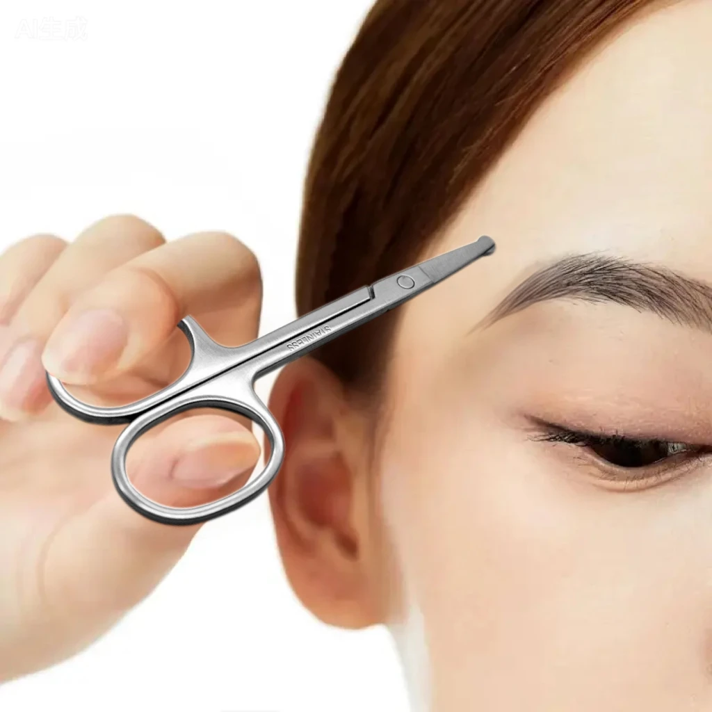 1/3 個ステンレス鋼鼻毛はさみ丸い先端小さなはさみメイクアップツール眉毛トリマー