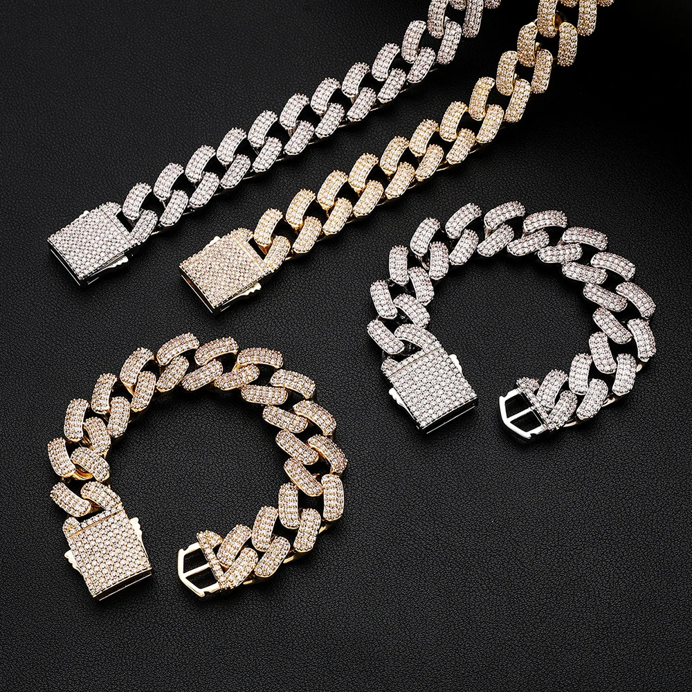 

Icedminer 19mm Square Cuban Link Chain Bracelet Iced Out Hand Chain Men Women Bling Zircon Hip Hop Jewelry Free Shipping