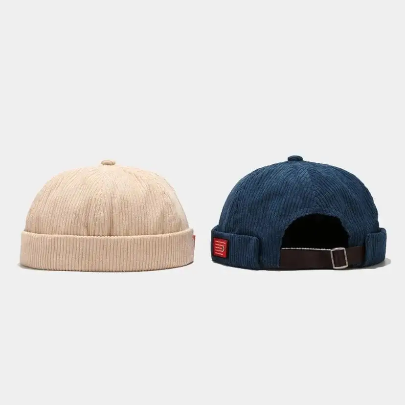1Pcs Concise Design New Vintage Corduroy Beanie Hats Men Women Spring Autumn Brimless Landlord Hat Streetwear Hip Hop Cap