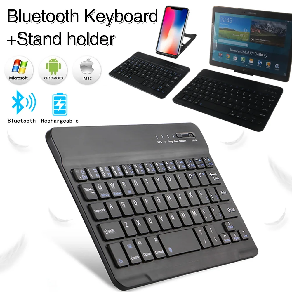 

Keyboard for Tablet Notebook Phone Wireless Bluetooth Keyboard Rechargable Keyboard +Tablet PC/Mobile Phone Holder Stand Support