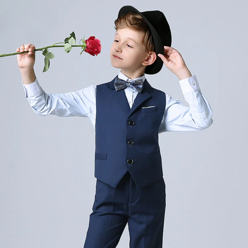 

High Quality Boy Vest Tuxedos Outfit Kids Waistcoat Trousers Wedding Clothes Sets Toddler Suit Formal Dress Child School Uniform