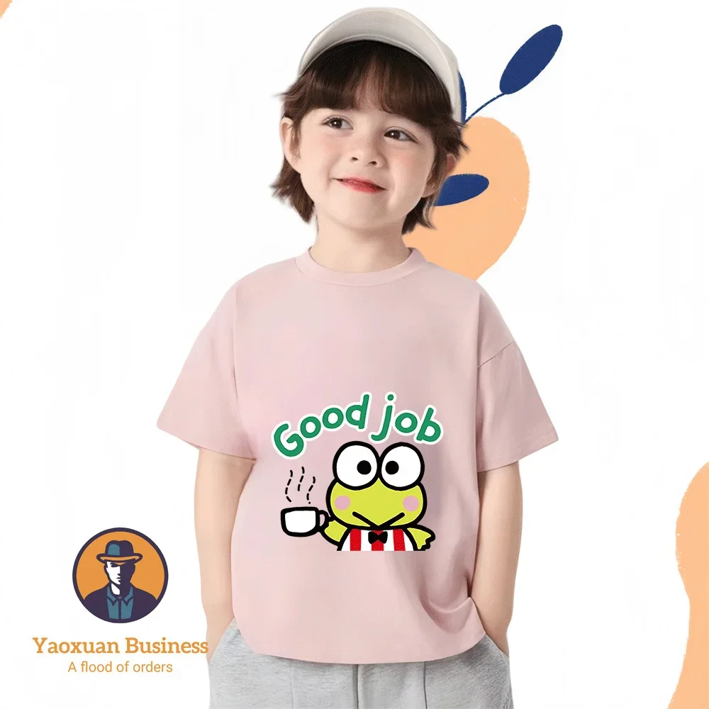

2026 2 14Y Daily Casual Pure Cotton T Shirt KeroKero Keroppi Kawaii Cartoon Printed Fashion Clothes