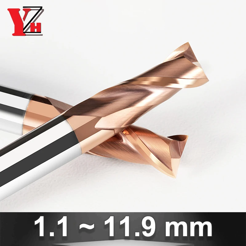 

YZH HRC55 End Mill CNC 2 Flutes Diameter 1.1mm - 11.9mm Carbide Milling Cutter Tools CNC Machine Milling Tools