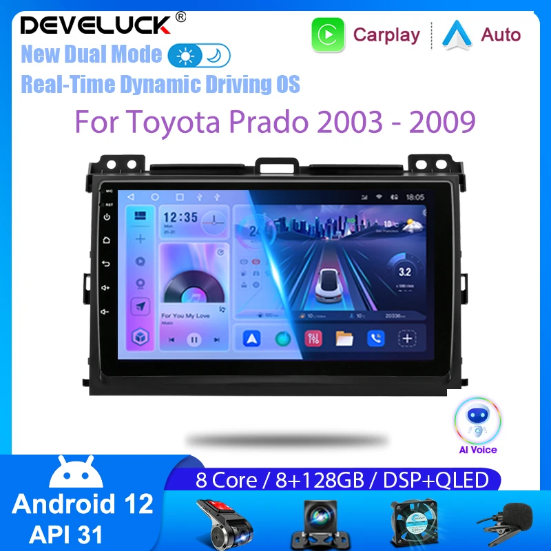 Android 12 Car Radio for Toyota Prado 120 3 Lexus GX470 J120 2003-2009 Multimedia Navigation Player GPS Carplay Auto Stereo DVD