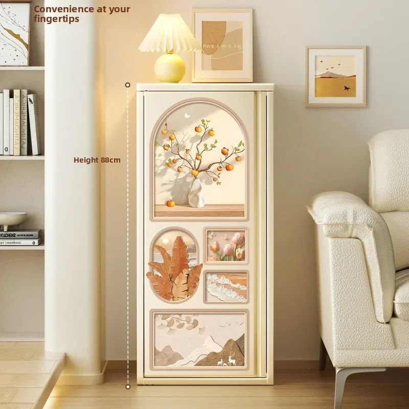 Cream Style Carbon Steel Drawer Cabinet Multifunctional Sideboard Large Capacity Storage Dresser for Living Room Hallway Bedroom