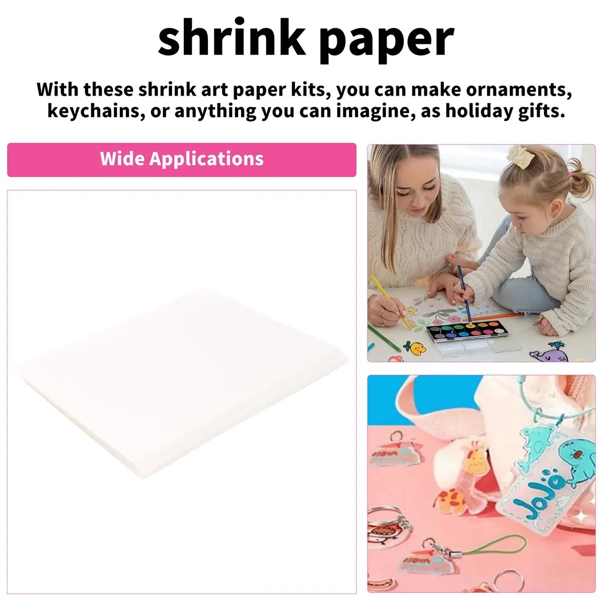 finefine Shrinky Plastic Sheets Keychain Kit, 165Pcs Shrinky Art Kit for Kids for DIY Ornaments for Creative-Craft