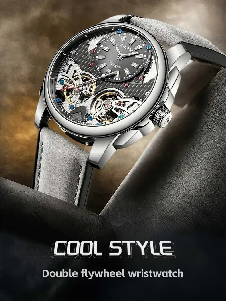 IP Style Series Ailang Men Watch Automaitc Skeleton Hollowed-Out Luminous Waterproof Watches Leather Strap Over the Top Sport