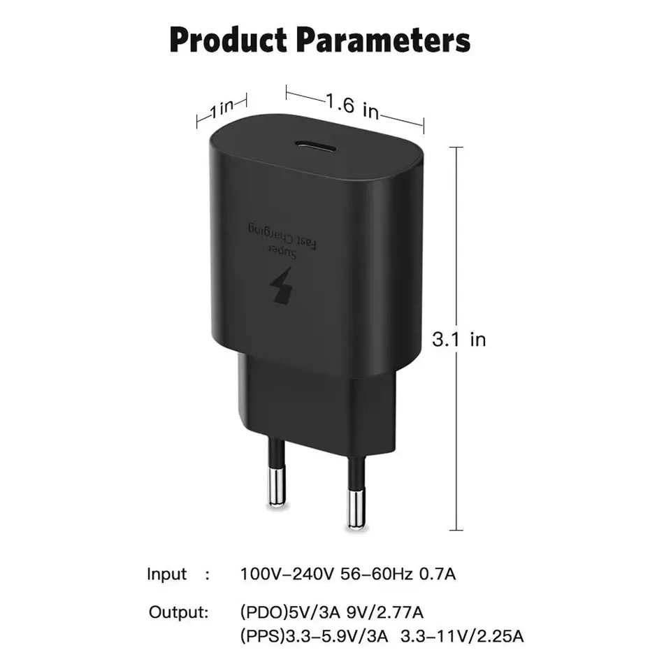 Samsung Super Fast Charger 25W EU US Power Adapter EP-TA800 A53 A32 S22 S21 S20 Type C Cable Galaxy S10 5G