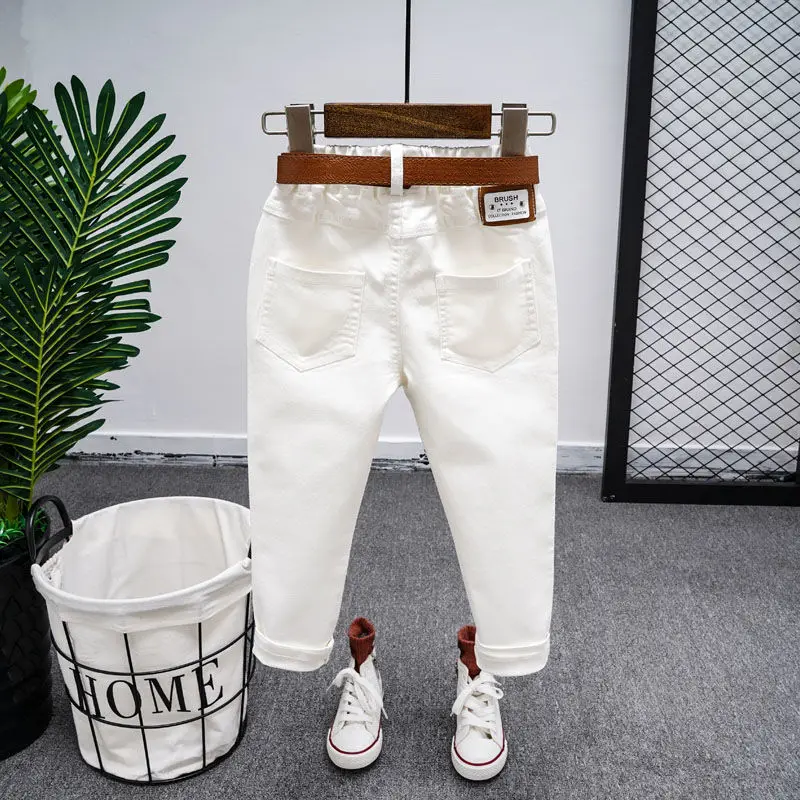 Casual Boys Pants Spring Autumn New Style Children\'s Slim Trouser White Black Slimming Smooth Outline Girls Pencil Pants 2-8Year