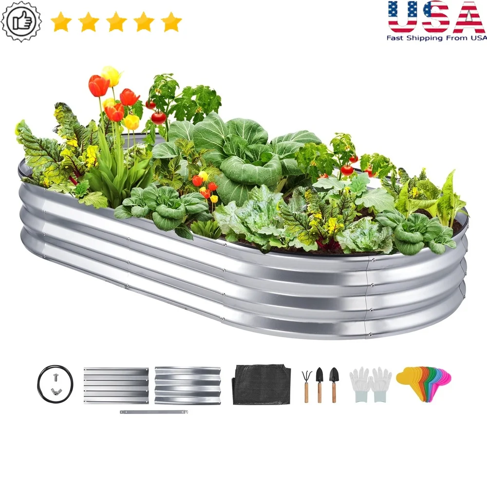 

Galvanized Metal Raised Garden Bed 6x3ft Waterproof Corrosion Resistant Planter Box Easy Assembly Open Base Vegetables Herbs