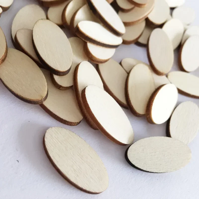 100PCS Unfinished Wood Oval Slices Natural Rustic Wooden Cutout Pieces Tag for DIY Craft Wedding Centerpiece Christmas