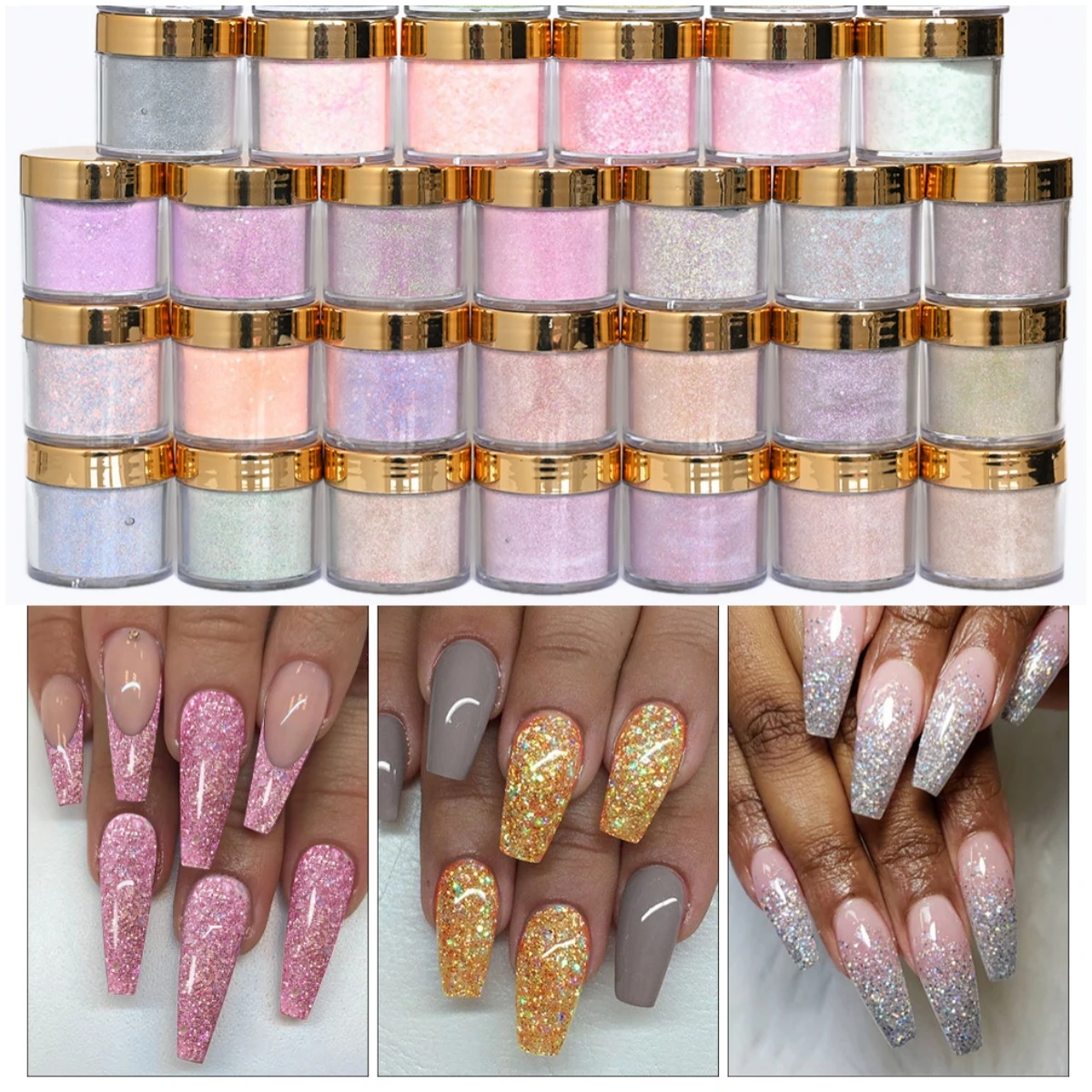 

1oz/jar Nail Acrylic Powder 2In1 French Nail Glitter Gel Polish Nail Lacquer Dip/Extension Powder Nail Accessories 130 Colors #
