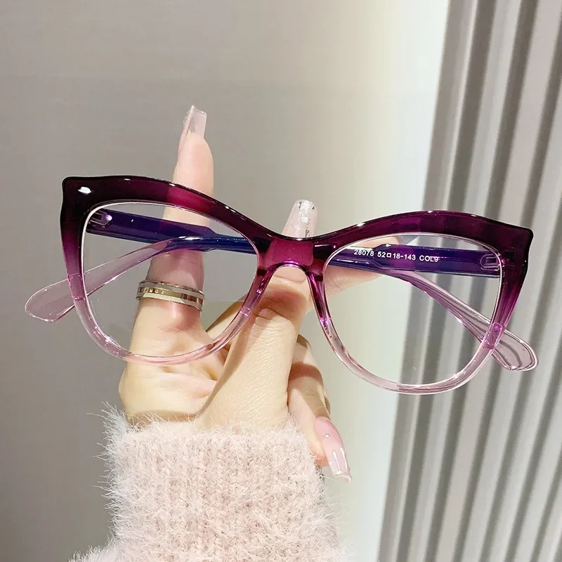 2024 New Cat Eye Glasses Frame Women Fashion Gradient Color Eyeglasses Anti Blue Light Glasses Computer Goggles Lentes Ópticos