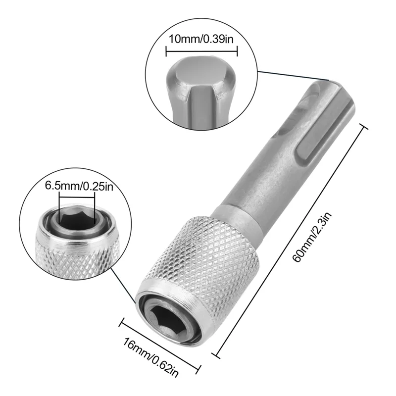 ABJO-5PCS SDS-Plus Drill Chuck Adapter, SDS Plus Bit Adapter To 1/4 Inch 6.35Mm Hex Socket Steel Drill Holder, Drill Bit, Durabl