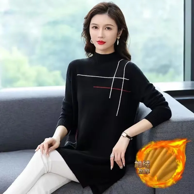 

Осень-зима 2026, новая модная юбка-свитер, женское длинное пальто, женская куртка-пуловер, трикотаж с бархатной подкладкой, нижняя рубашка