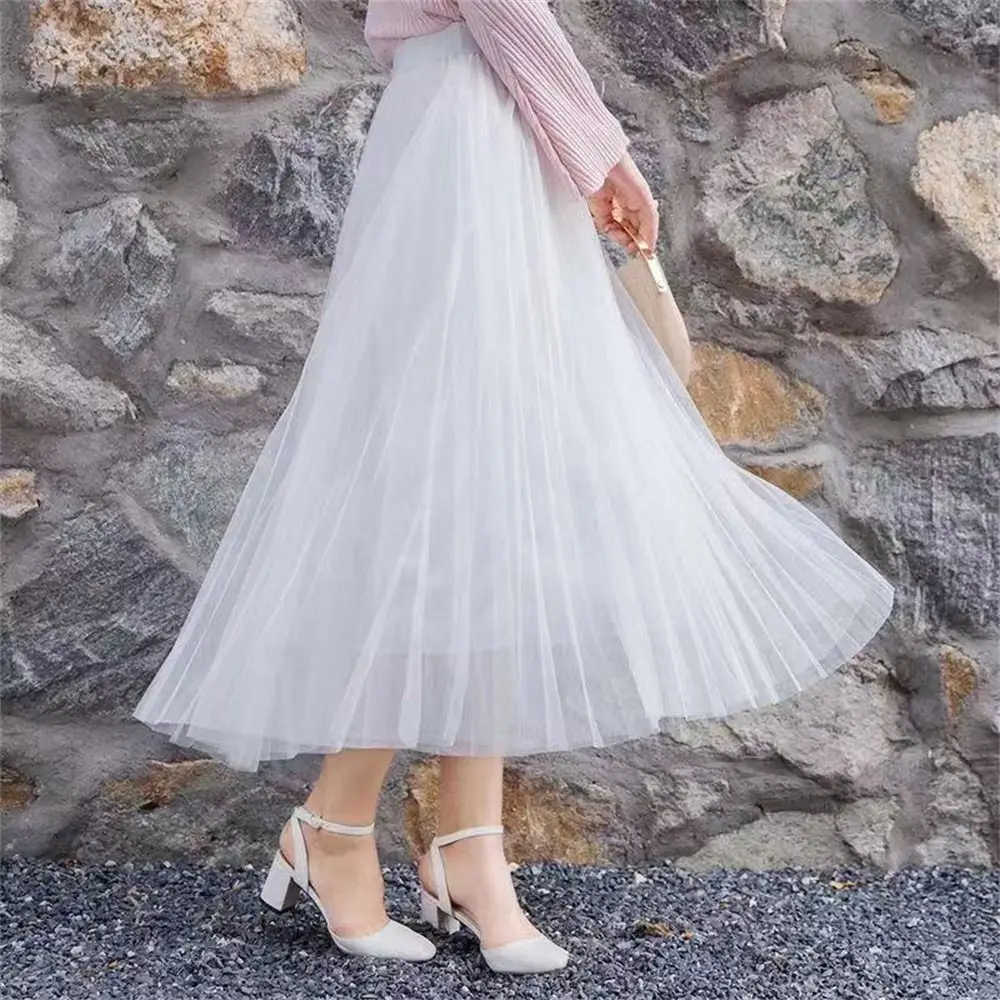 High Waist Women Tulle Skirt Women's Dress 3 Layers Mesh Skirt Long Dress Casual Ball Gown Pleated Skirt Summer Chic