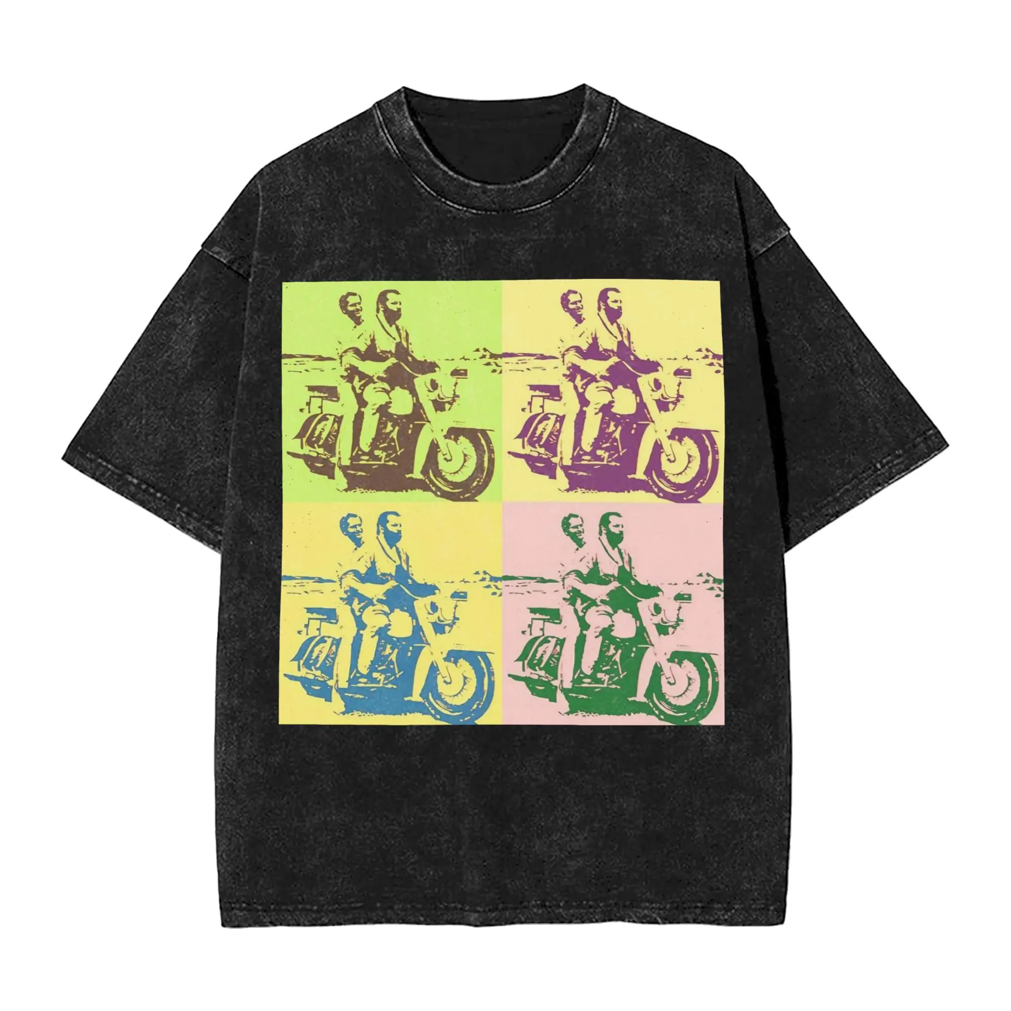 

Terence Hill Motorcycle Portrait Painting Washed T Shirts Retro T-Shirt Bud Spencer Tees 100% Cotton Oversize Graphic Printed