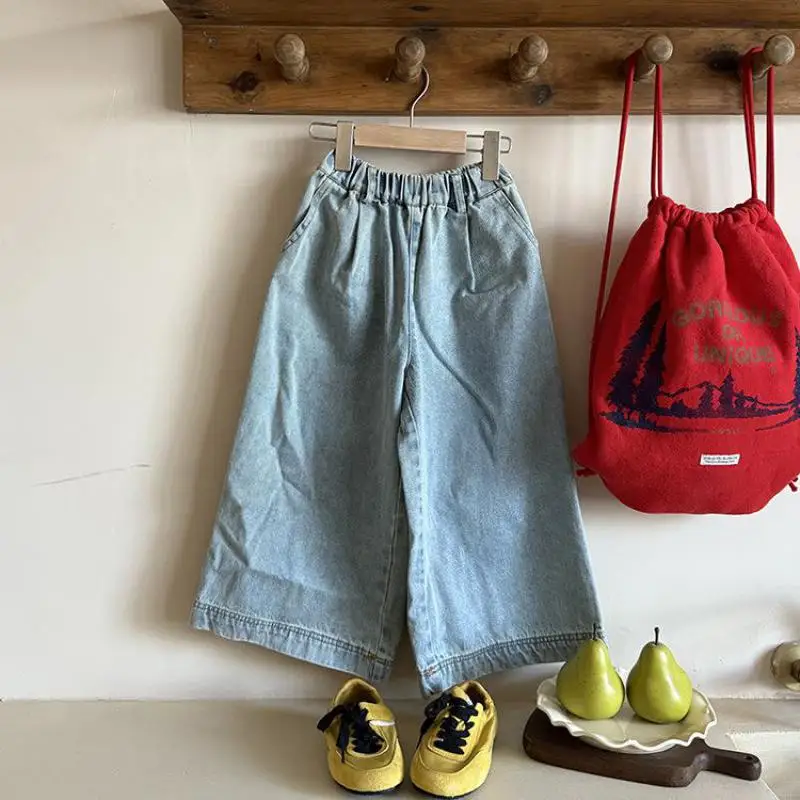 

2025 Autumn New Children Denim Trousers Solid Girls Straight Pants Kids Vintage Distress Jeans Baby Casual Pants Toddler Clothes