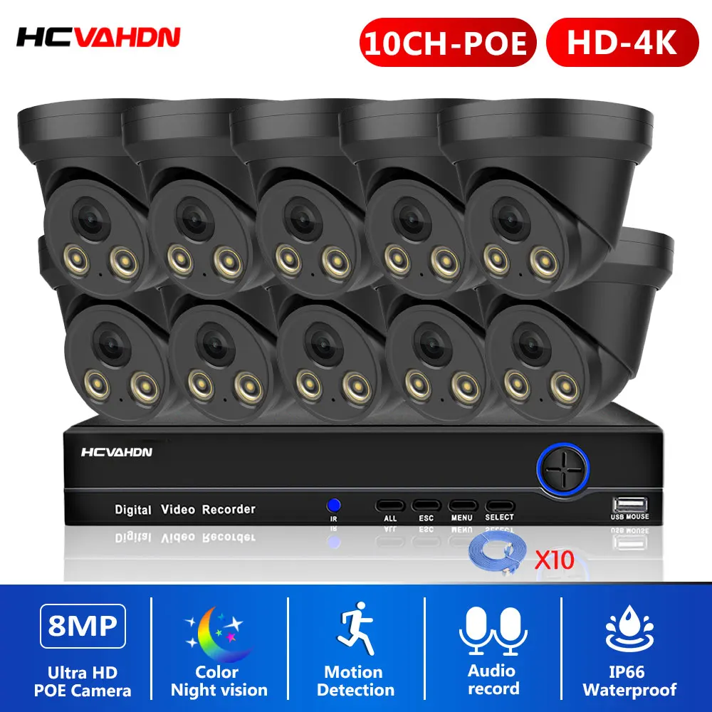 

H.265 8CH 4K Indoor Dome Video Surveillance Kit Audio Record 8MP POE NVR Kit 10CH Waterproof IP CCTV Security Camera System Set