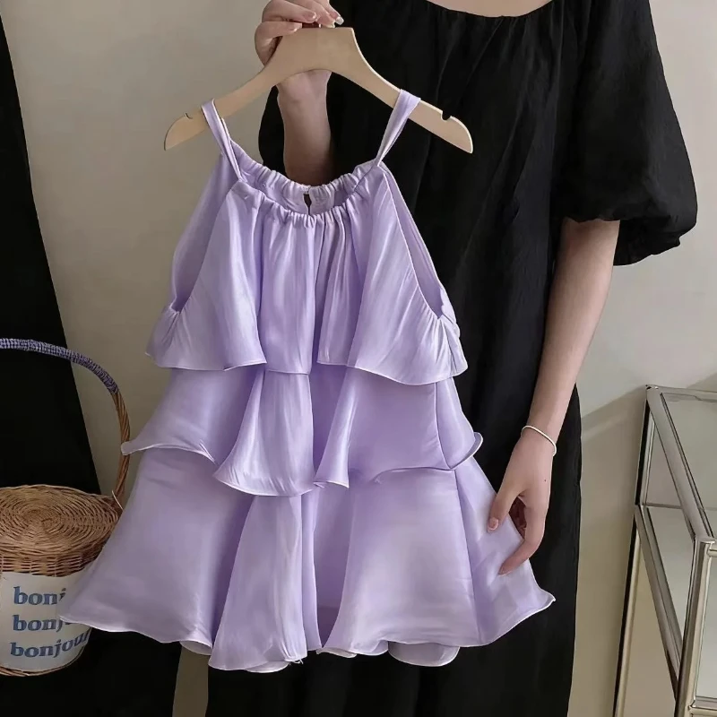 Modisches Baby-Mädchen Prinzessinnen-Seidenkleid Kleinkind Rüschenkleid Ärmelloses Sommerkleid Lässige Babykleidung