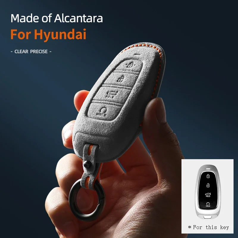 Alcantara Suede Car Key Case Cover Shell For Hyundai Solaris Sonata Hybrid  NEXO NX4 New Grand Santa Fe Tucson Accessories