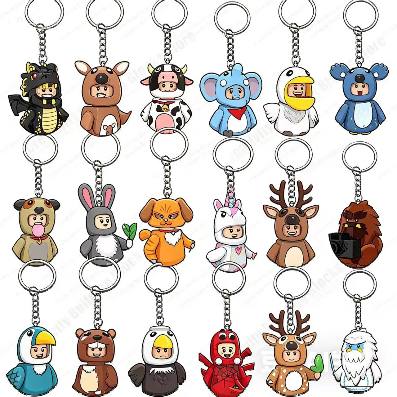 

2pcs/set hot selling keychain couple series girl boy 3D model DIY building block toy model children's toy gift