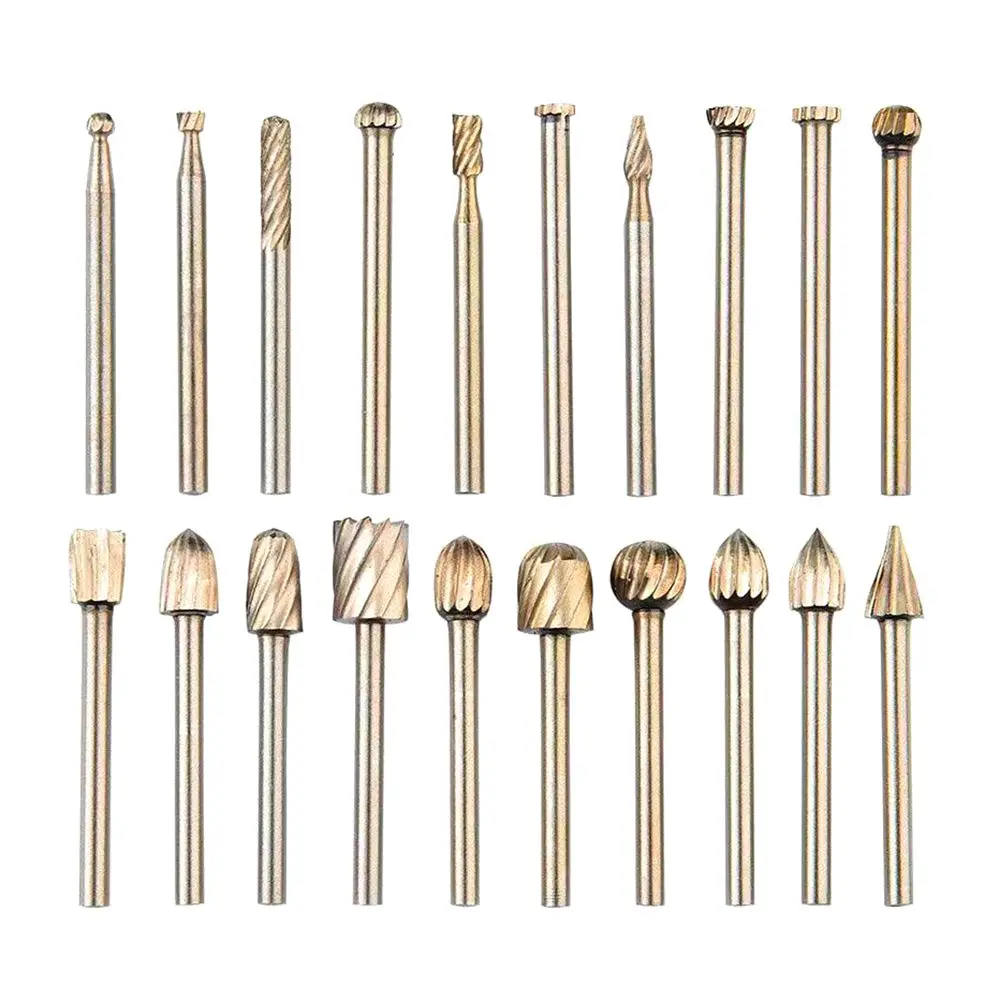 

Krachtige 20pcs Rotary Bit Burrs Set DIY Woodworking Carving Engraving 1/8’’(3mm) Shank HSS Tungsten Carbide Wood Milling Burrs