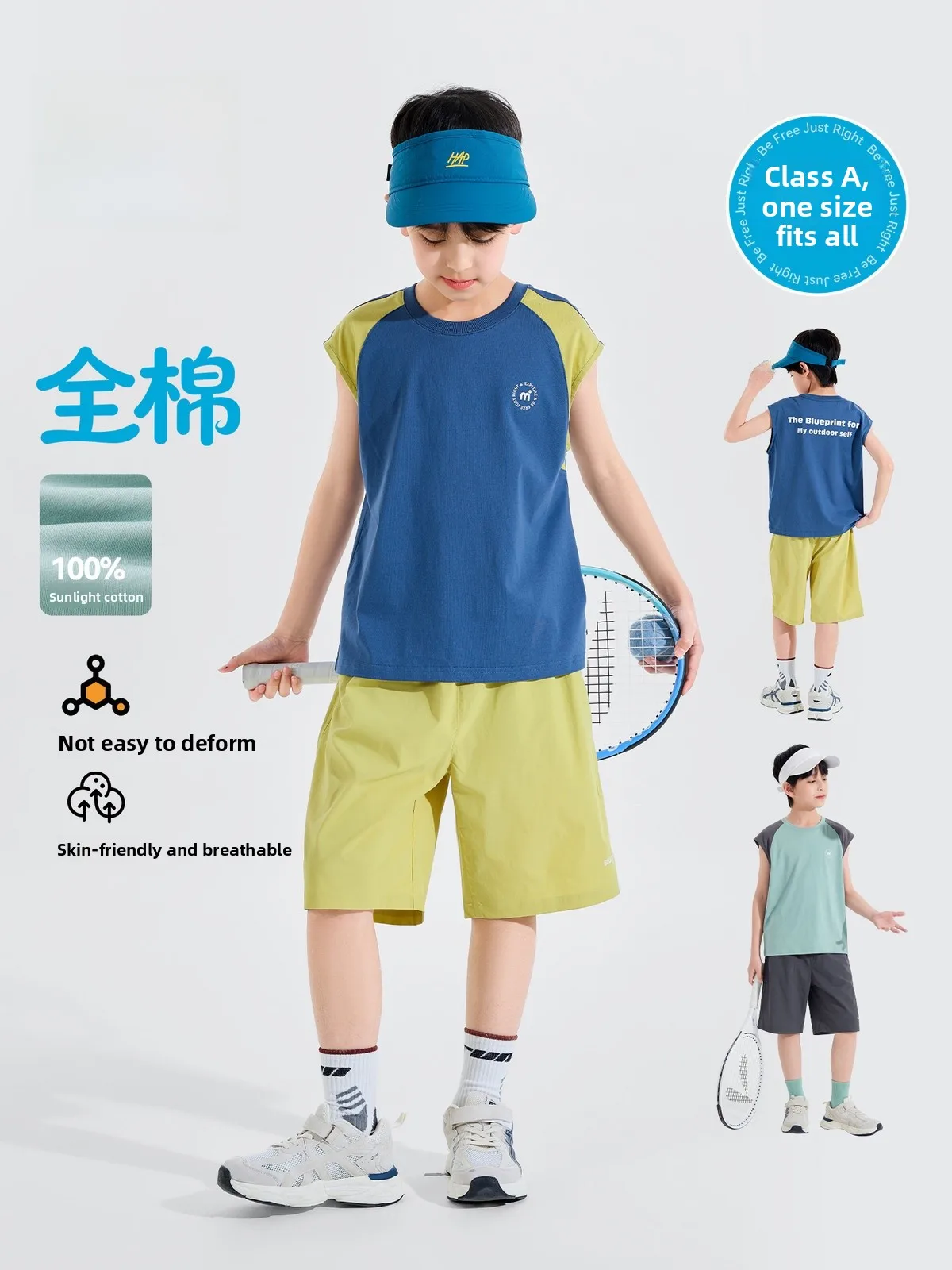 bluem-boys-summer-outfit-pure-cotton-sleeveless-sport-pants-outdoor-thin-children's-set-casual-leisure-suit-for-teenagers