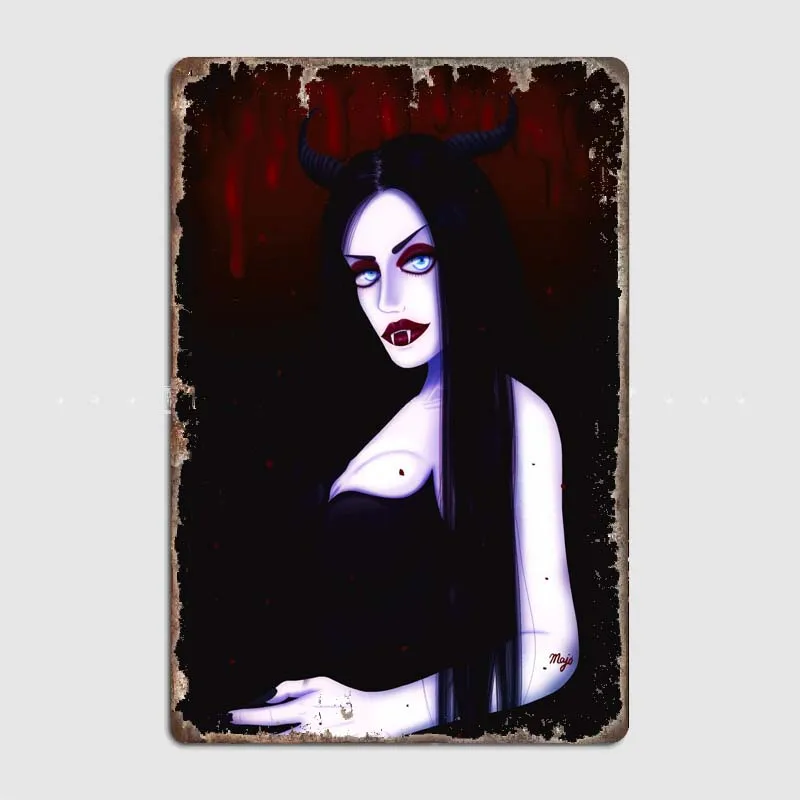 Devil Girl Printed Metal Plaque, Vintage Style Ideal for Wall Decoration in Room, Hallway, Bar, Restaurant