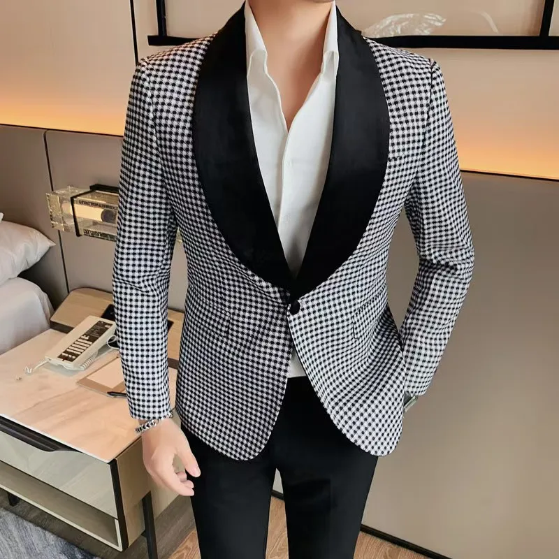

Customized Houndstooth Suits for Men, Shawl Lapel, Blazer and Pants Set, Classic Suit for Wedding, 2 Pieces