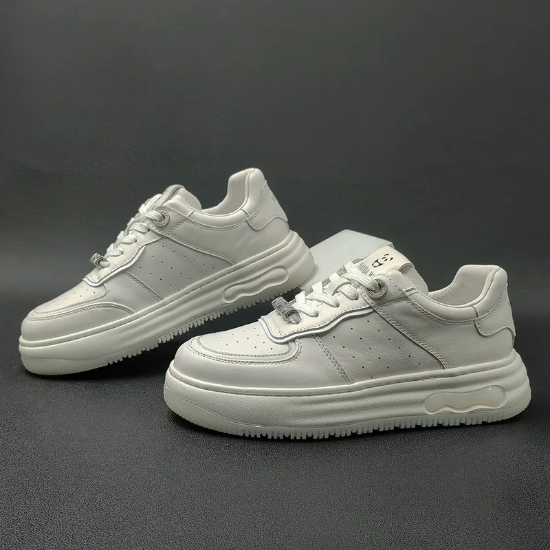 

New Top Layer Cowhide Board Trendy Genuine Leather Suede Men's Sports Leisure Men Sneakers Shoes Height Increasing Shoes Loafers