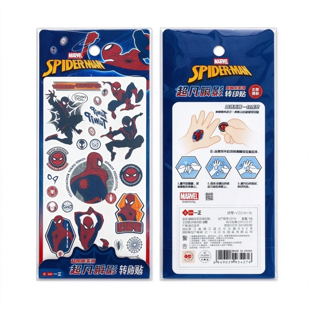 Genuine Disney Marvel Spider-Man Transfer Stickers Temporary Tattoo Decals Skin Art for Cosplay Events Birthday Parties and Gift