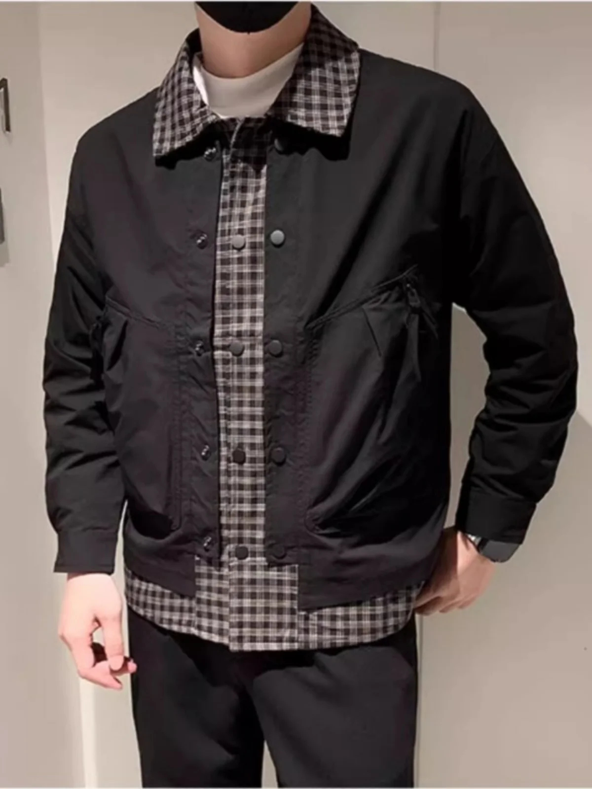 

Крутое мужское клетчатое пальто Jaet, осенне-весеннее модное брендовое облегающее повседневное ветрозащитное длинное пальто из полиэстера с застежкой-молнией све