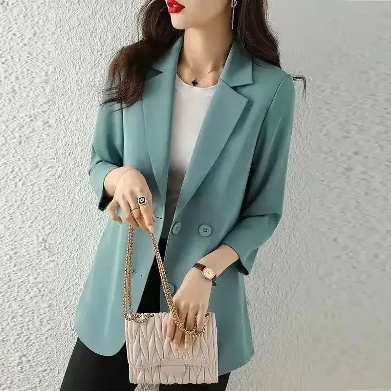 Fashion Blazer kantor wanita, jaket lengan tiga perempat Slim Fit Korea, mantel musim semi musim gugur murah