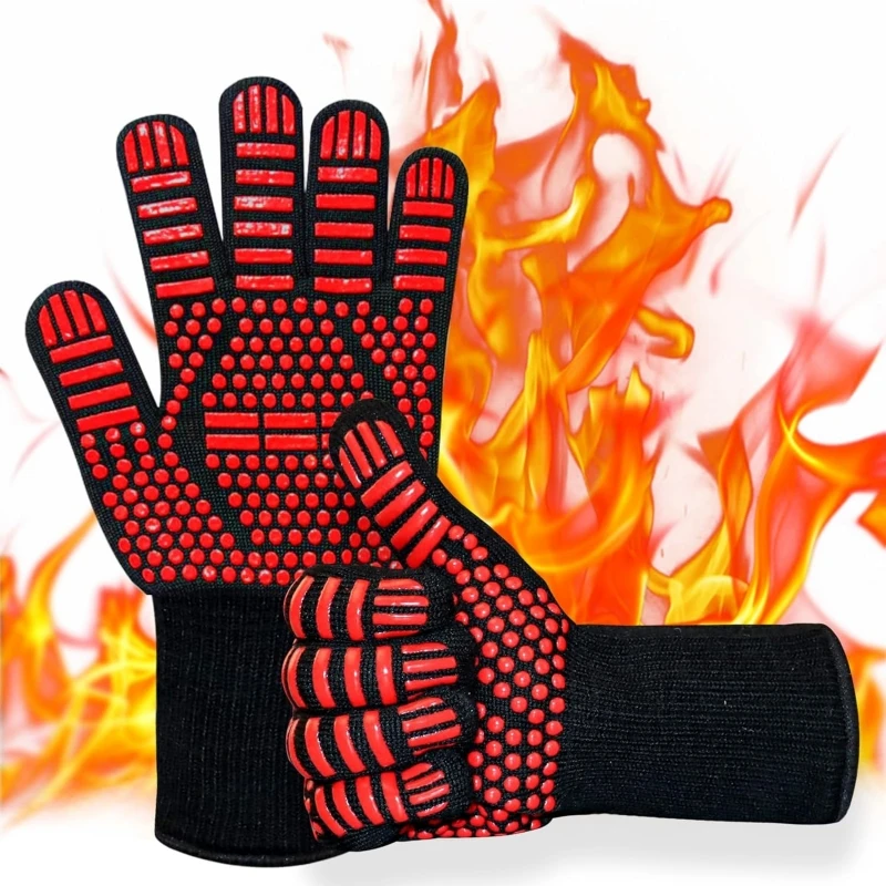 

BBQ Gloves 1472°F Extreme Heat Resistant Grilling Gloves Non-Slip Fireproof Kitchen Oven Mitts for Cooking Frying Baking Smoking