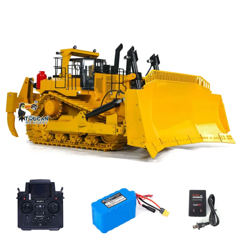 1/10 RC Bulldozer Idraulico Macchina Pesante D11T Metallo Gigante Dozer RTR Doppie Pompe Radio Controllo Modello Scaletta Elettrica Fumo
