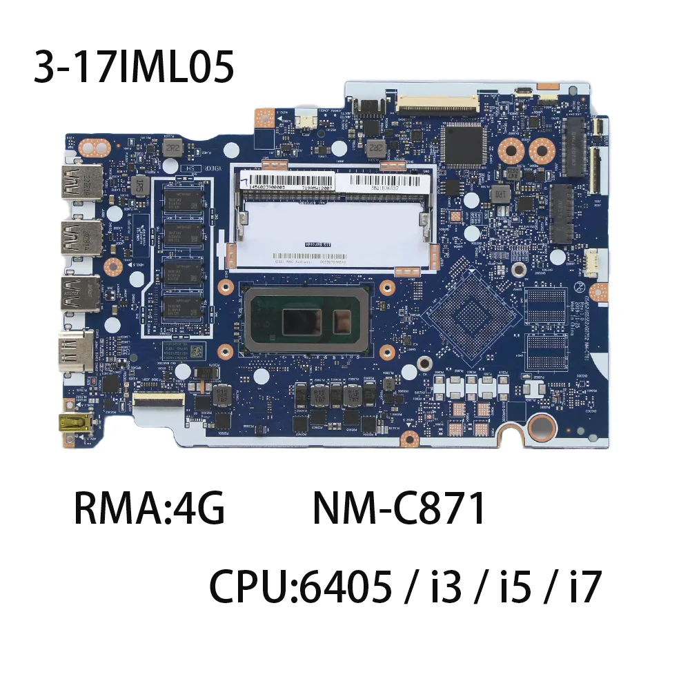 

Laptop Motherboard For Lenovo ideapad 3-17IML05 NM-C781 With CPU i3-10110U i5-10210U i7-10510U RAM:4G FRU 5B21B36541 5B21B36537