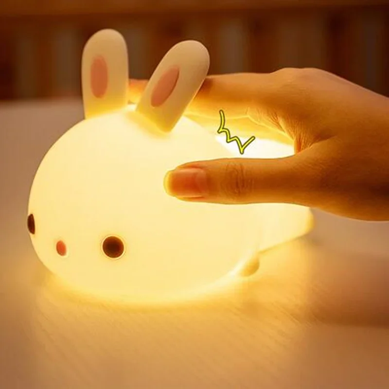 Touch Sensor RGB LED Rabbit Night Light 16 Colors USB Rechargeable Silicone Bunny Lamp for Children Baby Toy Festival Gift Space