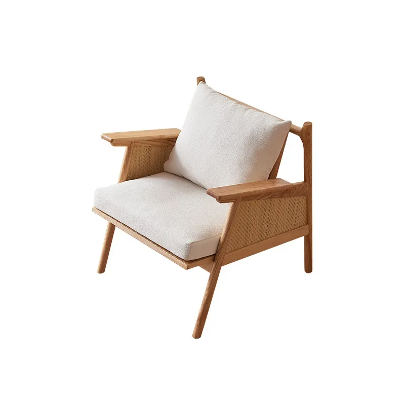 

Nordic solid wood living room home rattan leisure recliner, homestay balcony rattan chair three-piece set