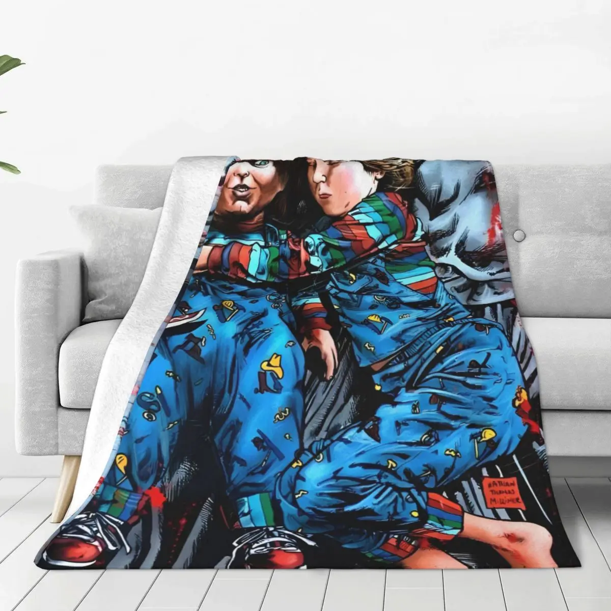 Chucky And Andy Knitted Blanket Velvet Horror Movie Soft Throw Blanket for Car Sofa Couch Bed Rug