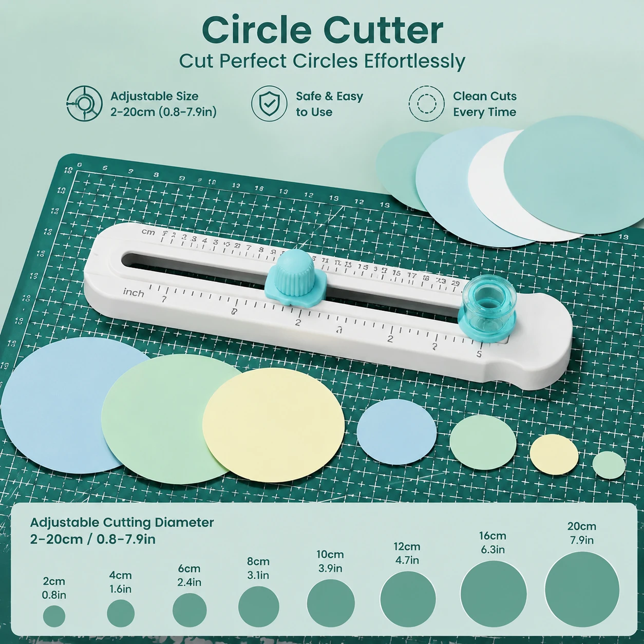 Adjustable Circle Cutter with Measuring Scale – Precision Round Paper Trimmer for Scrapbooking, Craft, Photo, Card Making TMZ view 3