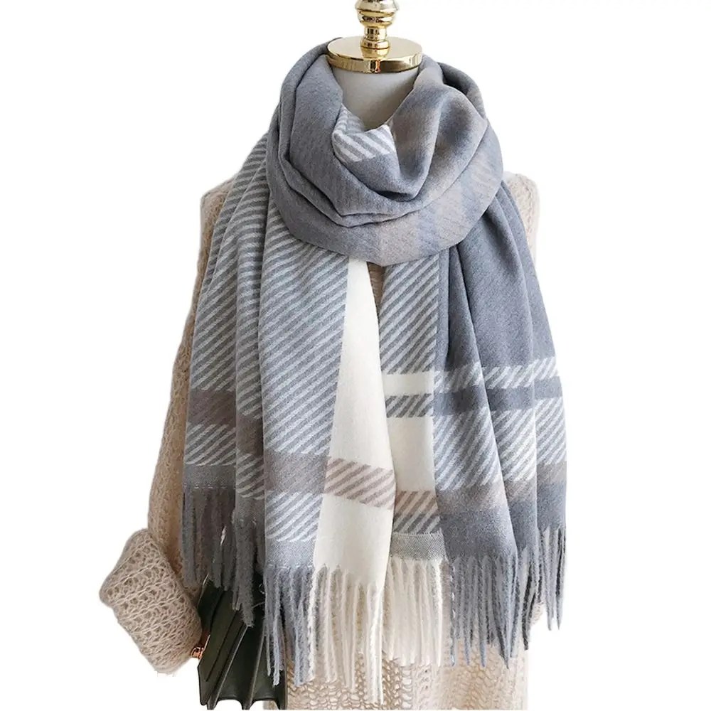 

Gift Warm Tassel Plaid Pattern Faux Fur Girl Apparel Accessories Women Scarf Autumn Winter Shawl Scarf Korean Style Scarf
