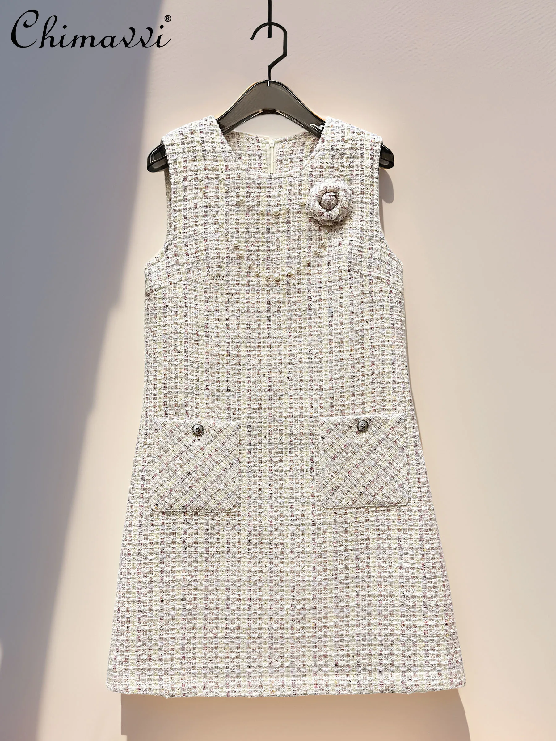 

Элегантные роскошные светские твидовые короткие платья во французском стиле с 3D цветком и высокой талией, трапециевидное платье для дня рождения, женское осеннее платье