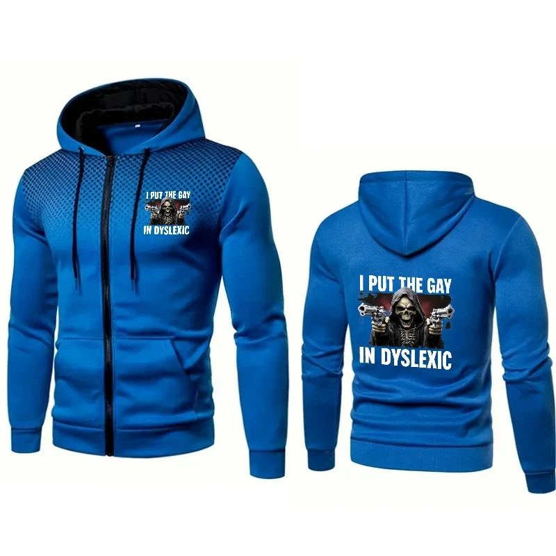 

Men's Hooded Jacket Blue I Put The Gay In Dyslexic Printed Graphic Sweatshirt Casual Streetwear Hoodie for Men