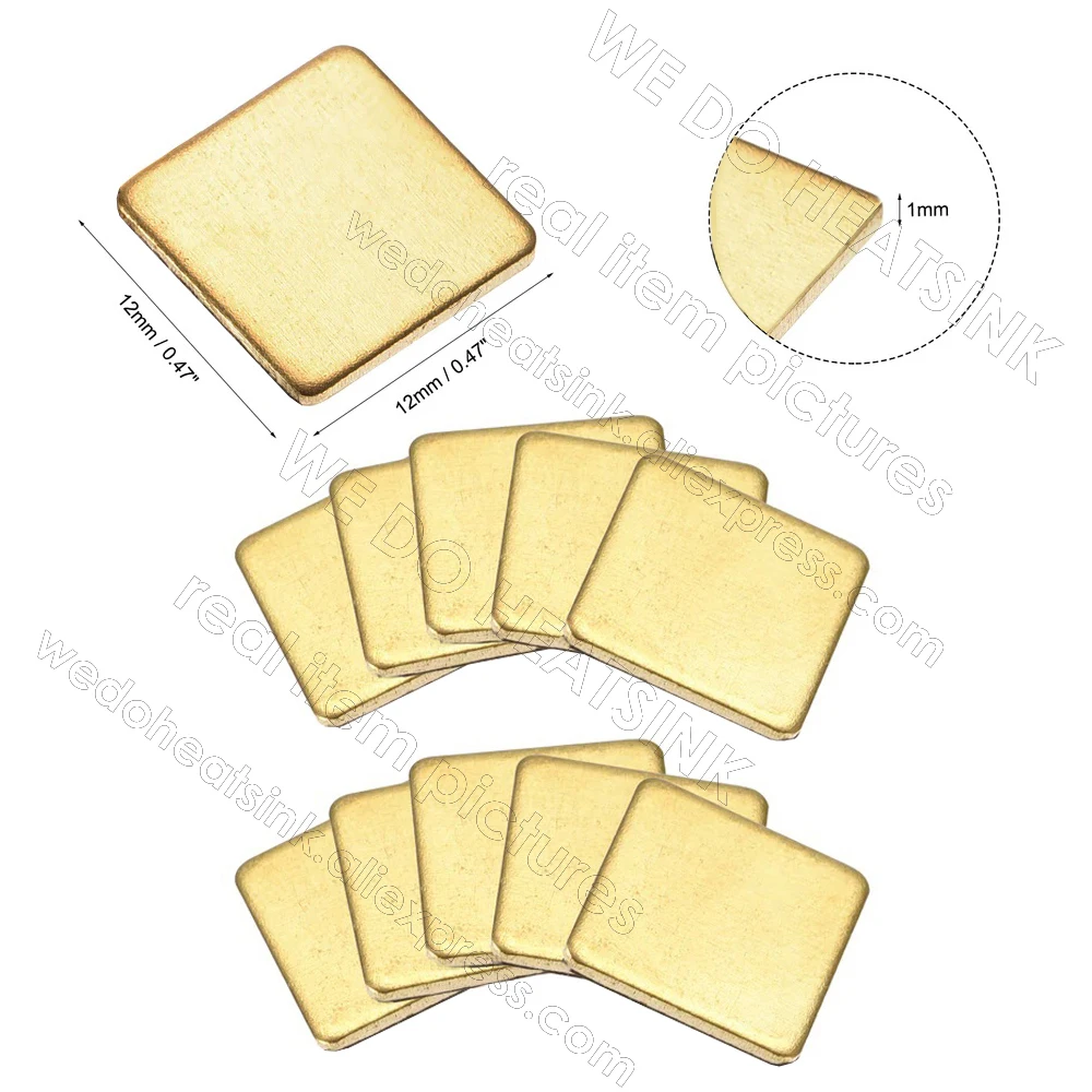 Customize Order, 200pcs 12x12x1mm Brass Heatsink Shim with Thermal Tape Assembly