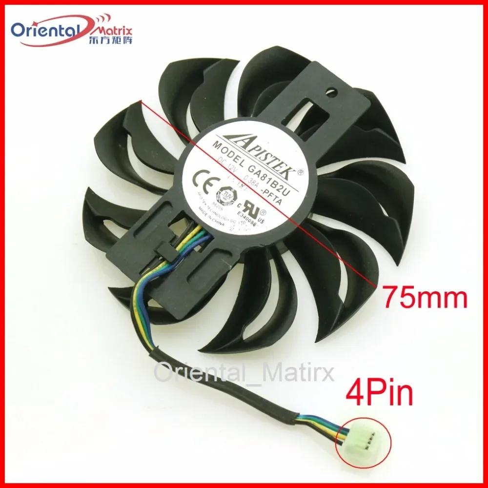 Free Shipping GA81B2U - PFTA 12V 0.38A 4Pin 75mm VGA Fan For Dataland RX460 Graphics Card Cooler Cooling Fan